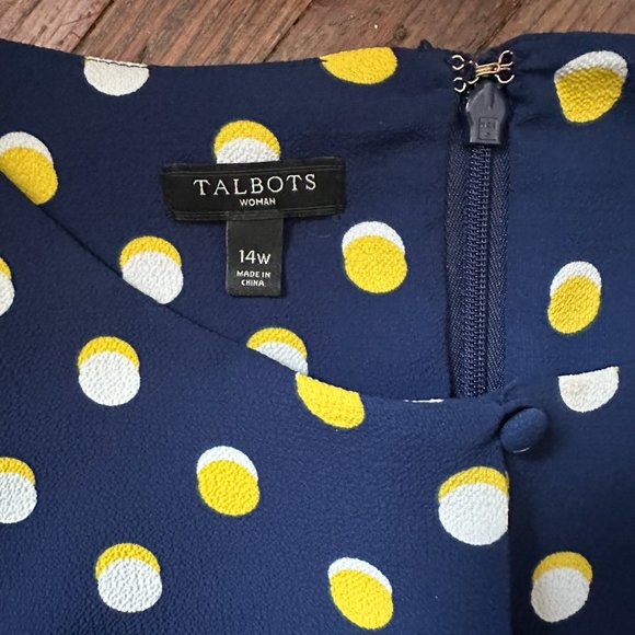 NEW Talbots Flutter Sleeve Polka Dot Fit Flare Dress Chiffon Navy size 14 W - Picture 4 of 6